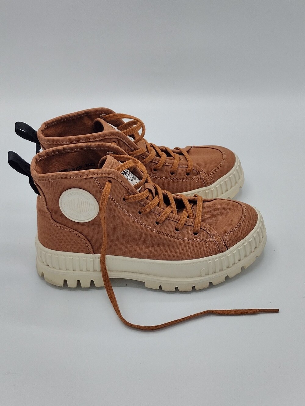 Palladium Pampa HI Shoes Womens Size 6.5 Brown Canvas Lace Up Boots